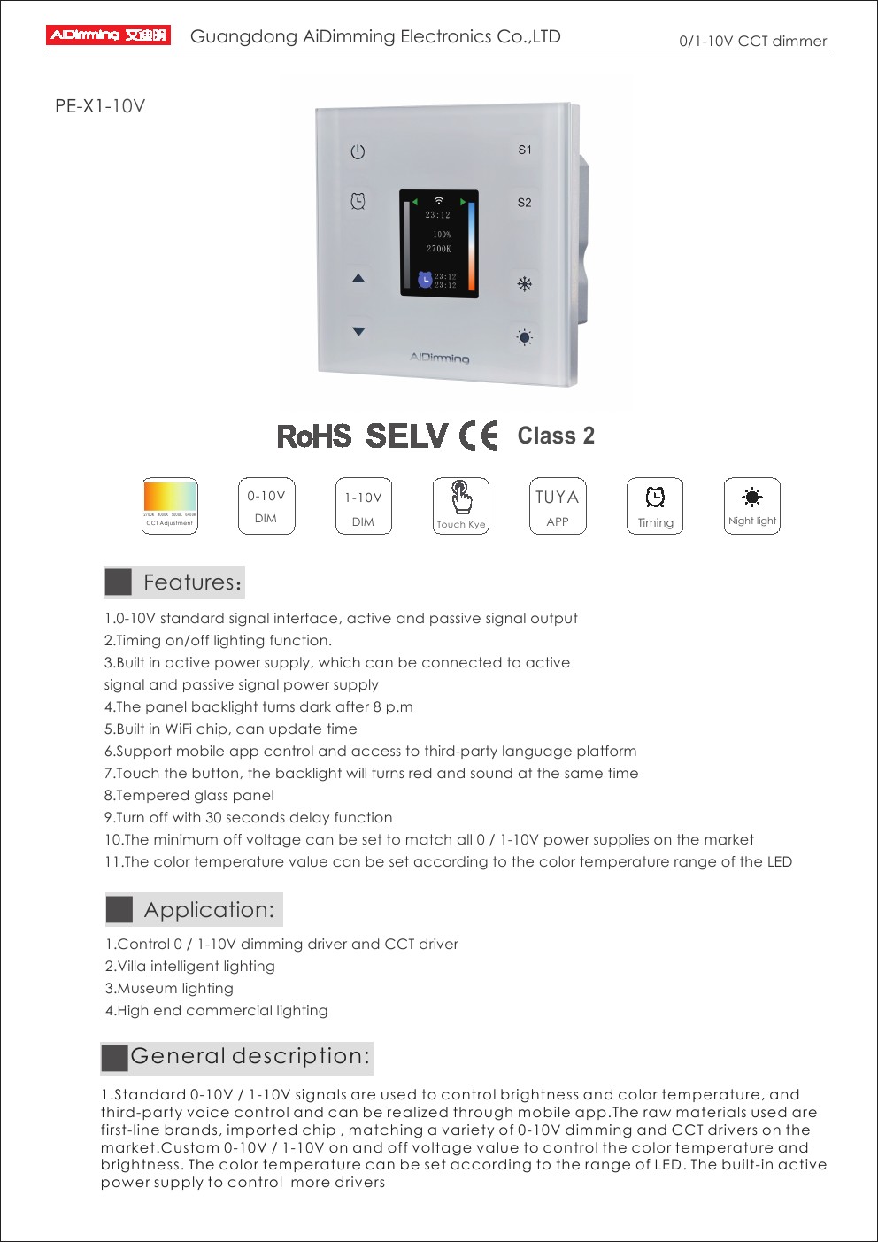 0 10V Intelligent CCT Dimmer PE X1 10V